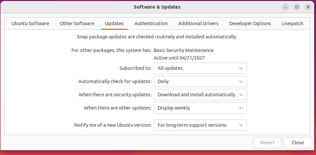 Software And Updates Update Section