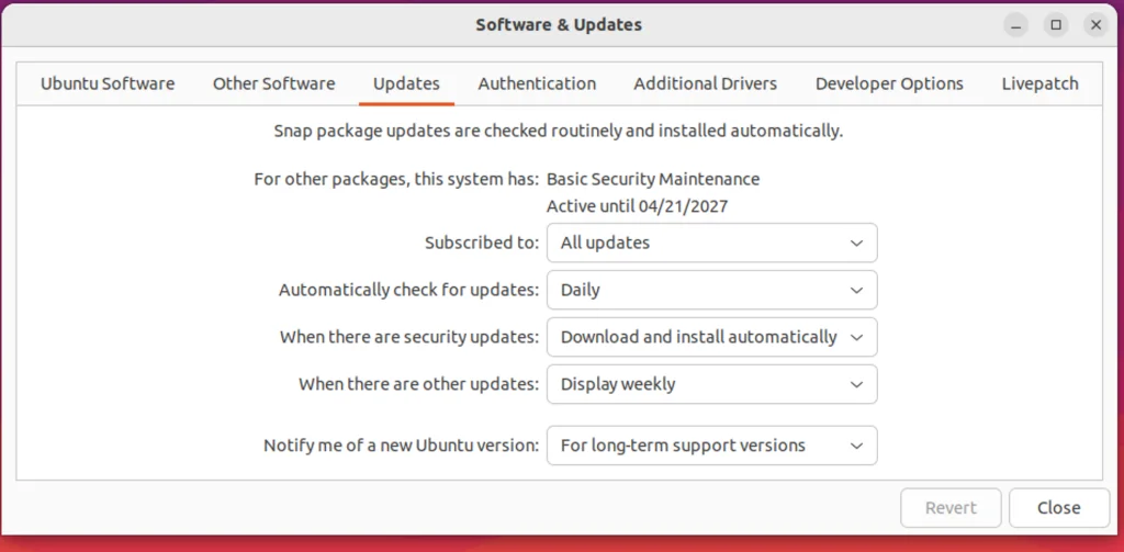 Software And Updates Update Section