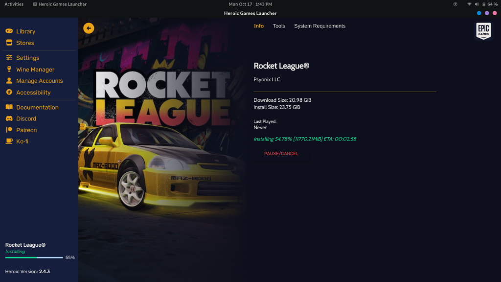 Installing Rocket League