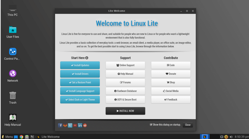 Linux Lite Welcome Screen