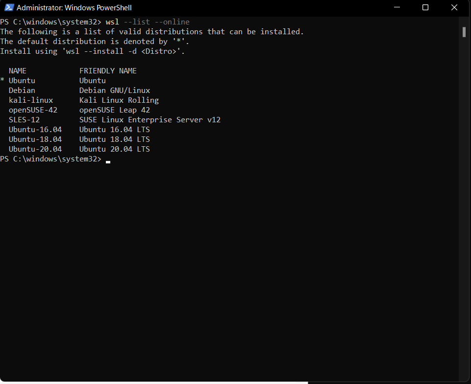 List Available Distributions On WSL2 1