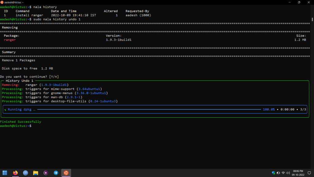 Uninstalling A Package Using Nala History