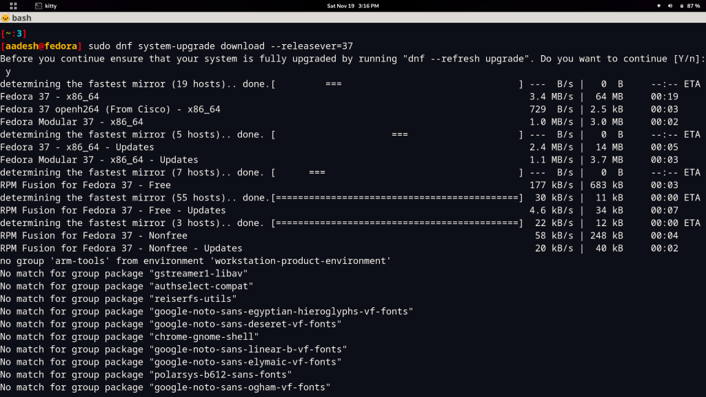 Run The Upgrade Command to install fedora 37