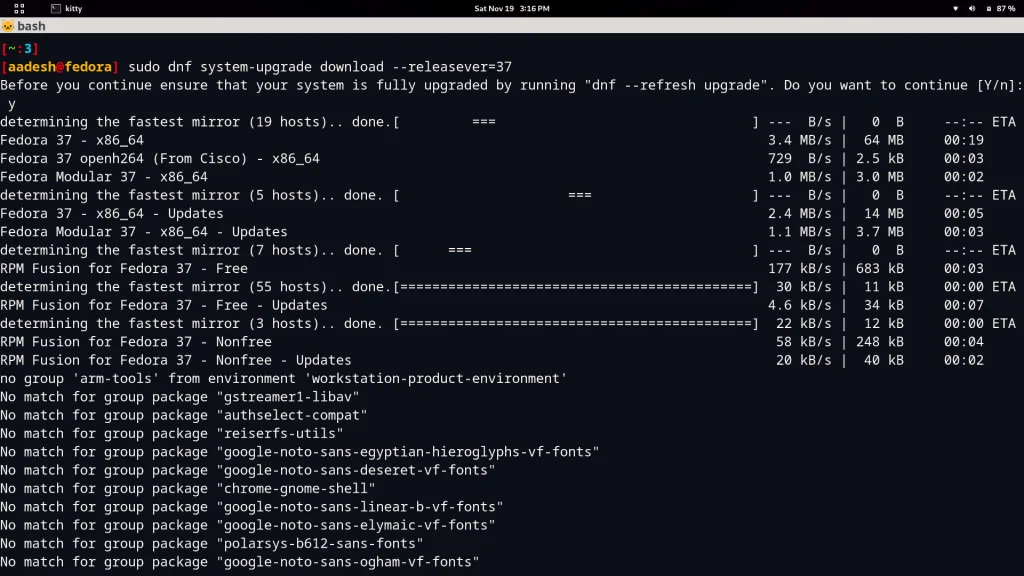 Run The Upgrade Command to install fedora 37