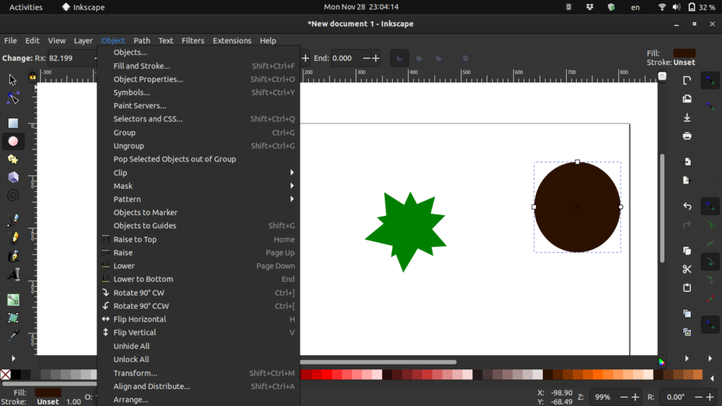 Choose the Fill and Stroke menu to use RGB or HEX code