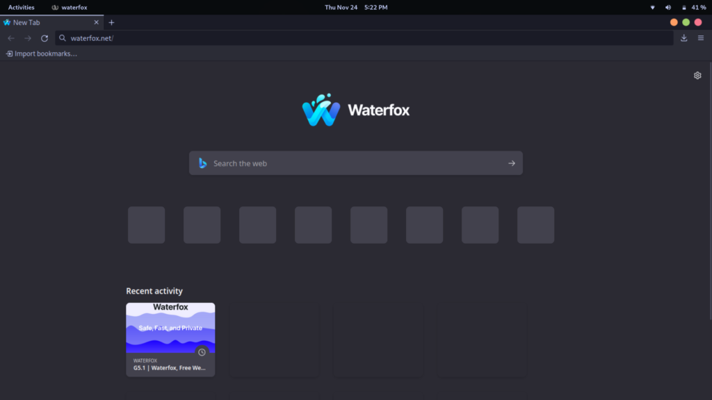 Very Minimalistic Interface Of Waterfox