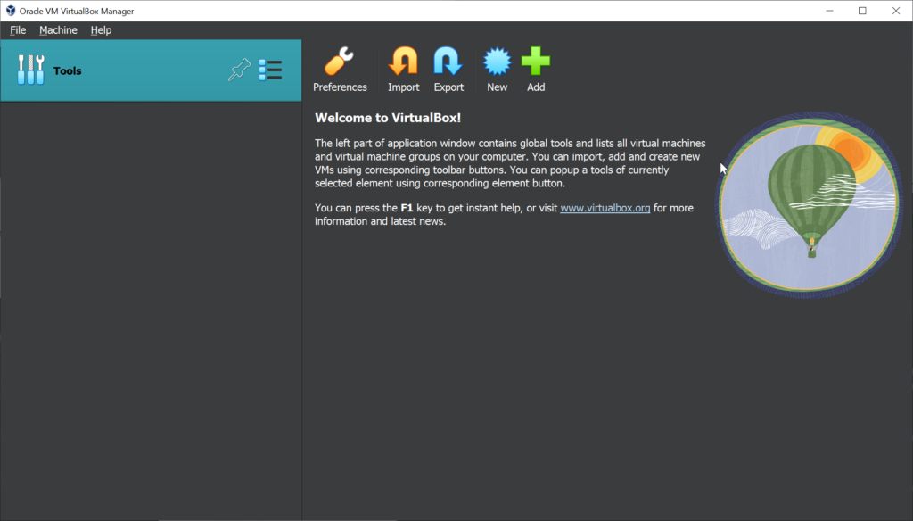 Virtualbox Home Screen