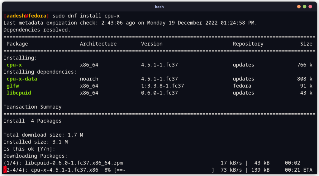 Installing CPU-X On Fedora