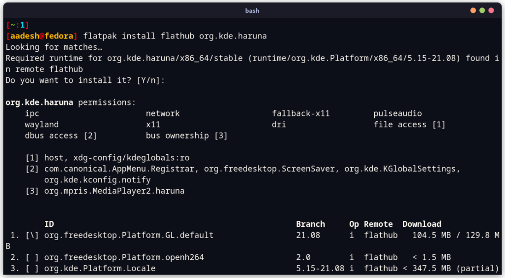 Installing Haruna Video Player Through Flathub