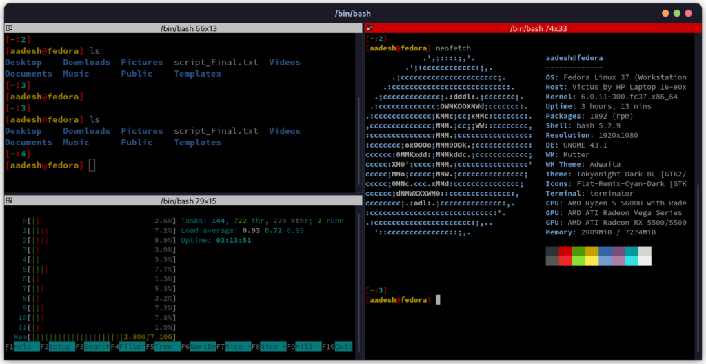 Multiple Tiled Terminal Windows