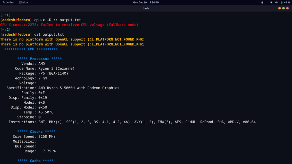 Output Of CPU X Command In A File