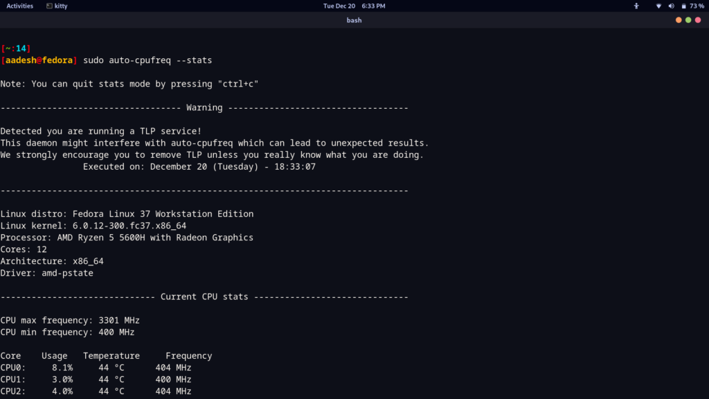 Viewing Live Statistics Of AutoCPUFreq