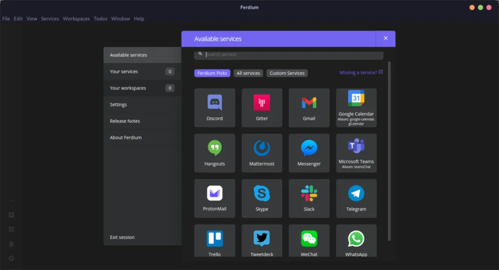 Ferdium Interface