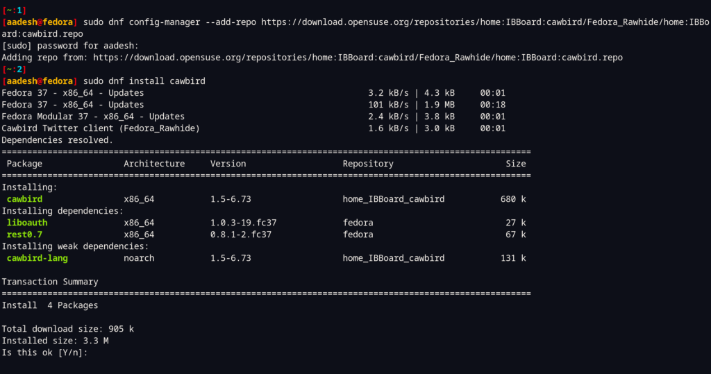 Installing Cawbird On Fedora Workstation 37