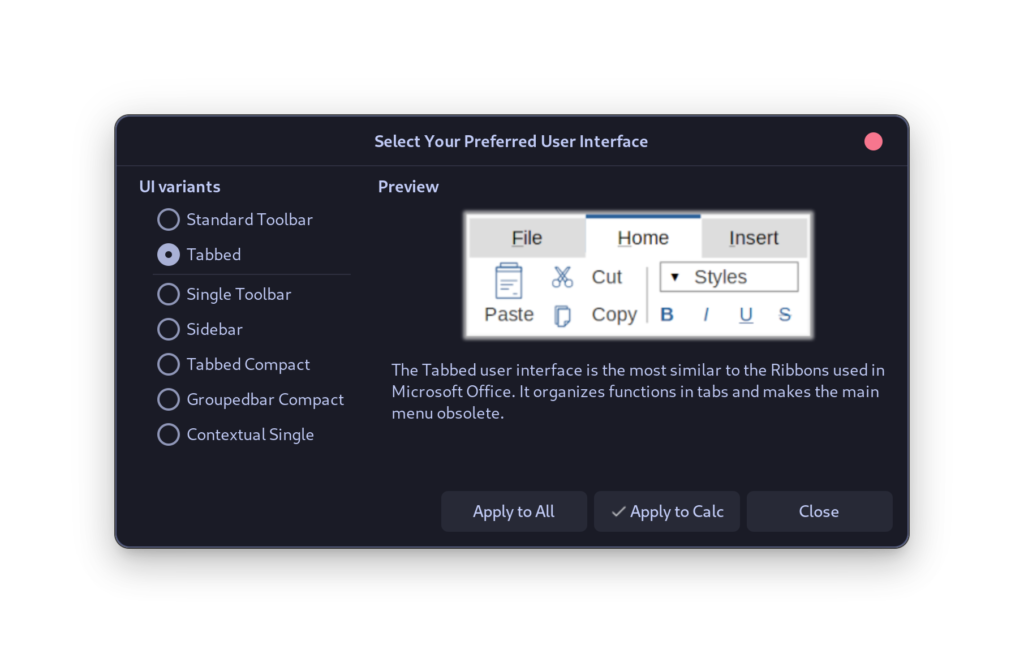 Apply Tabbed Interface To LibreOffice Calc