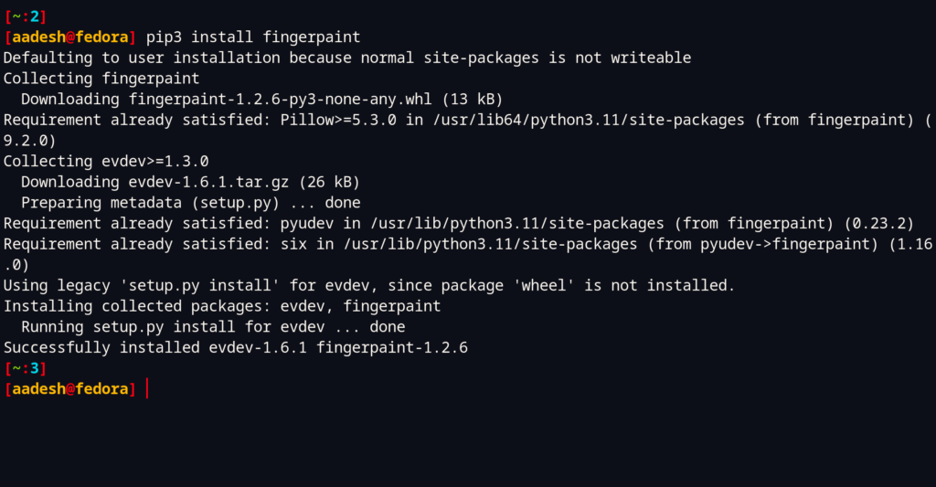 Installing Fingerpaint On Fedora Using Pip