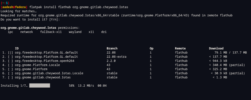 Installing Iotas Flatpak On Fedora