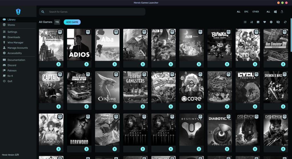 Heroic Games Launcher Interface