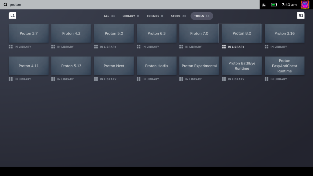 Search For Proton In Your Library On The Steam Deck