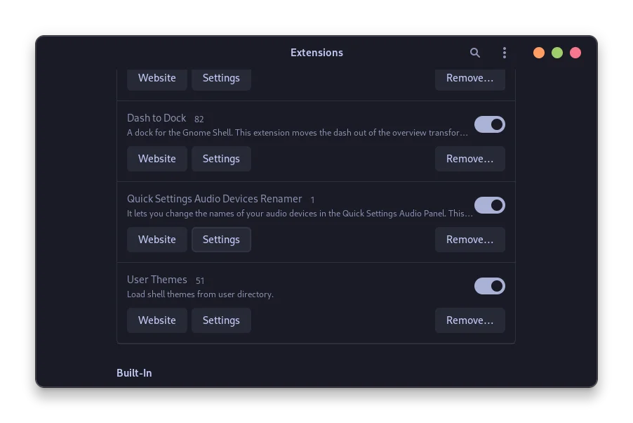 Click On The Settings Button In The GNOME Extensions Application