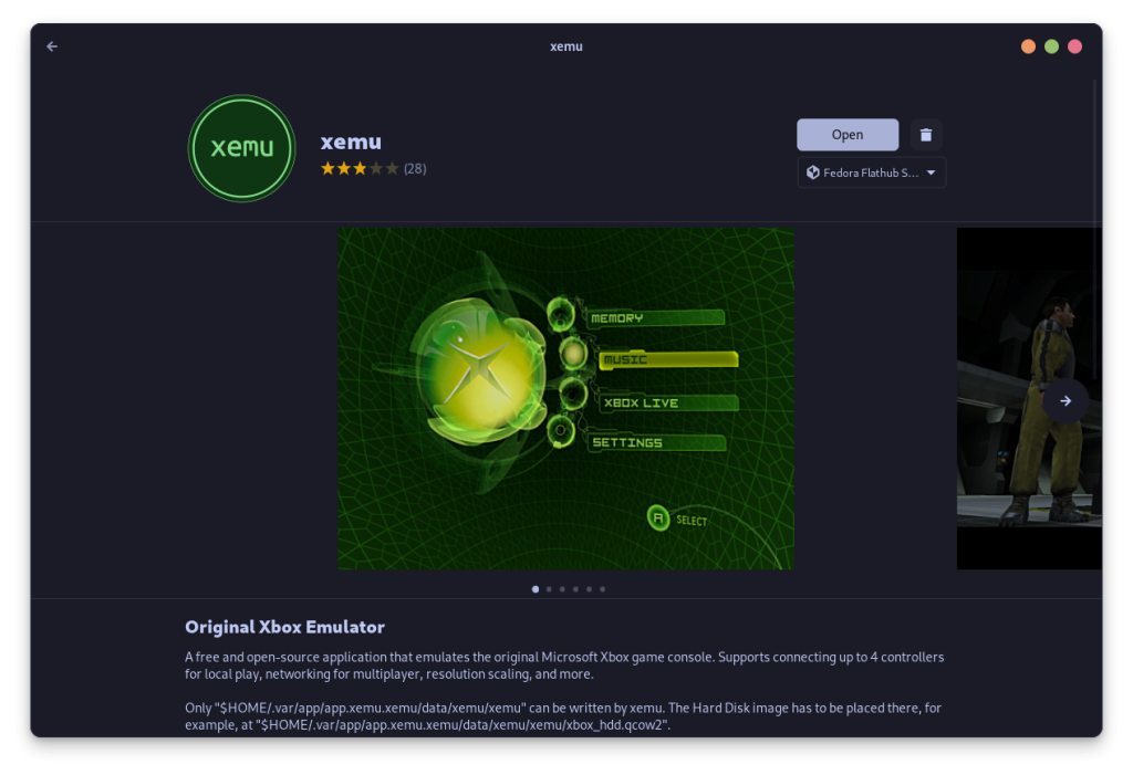 XEMU Is Also Available In The GUI App Store If You Enable Flathub