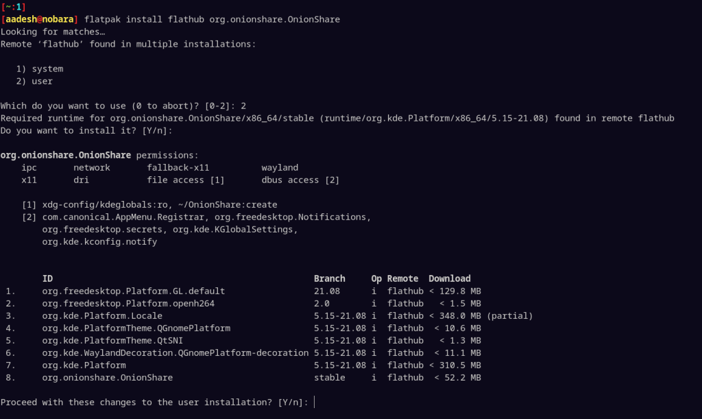 Installing OnionShare Using Flathub