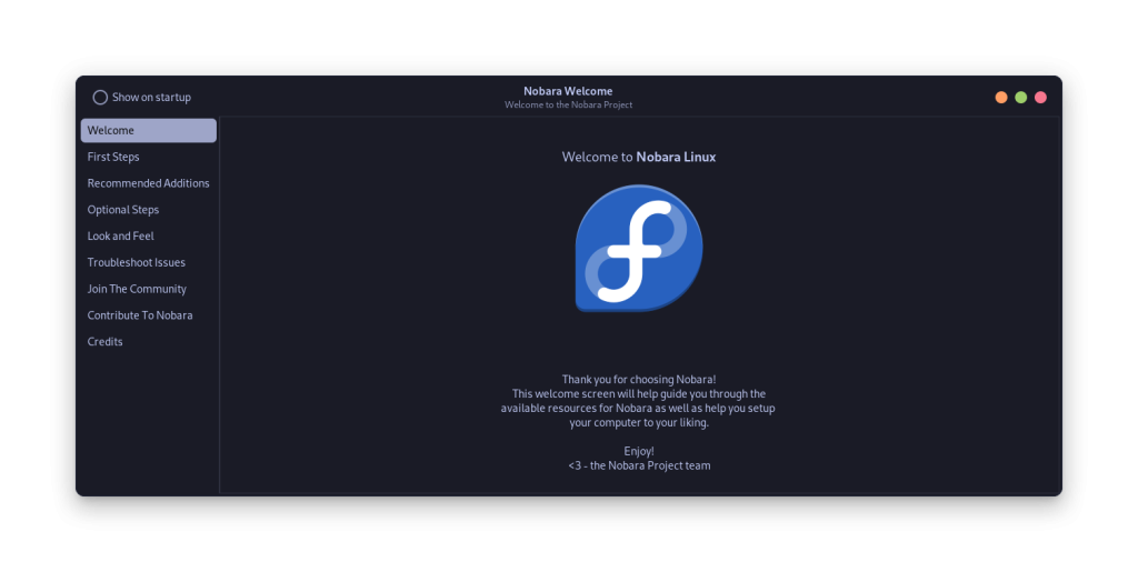 The Nobara Welcome Application Ironically Comes With A Fedora Logo