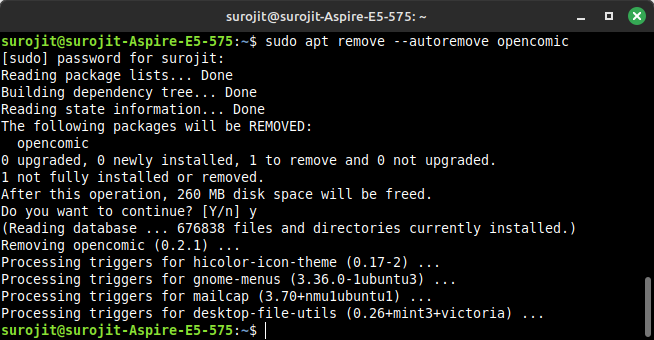 Uninstalling OpenComic Using Apt