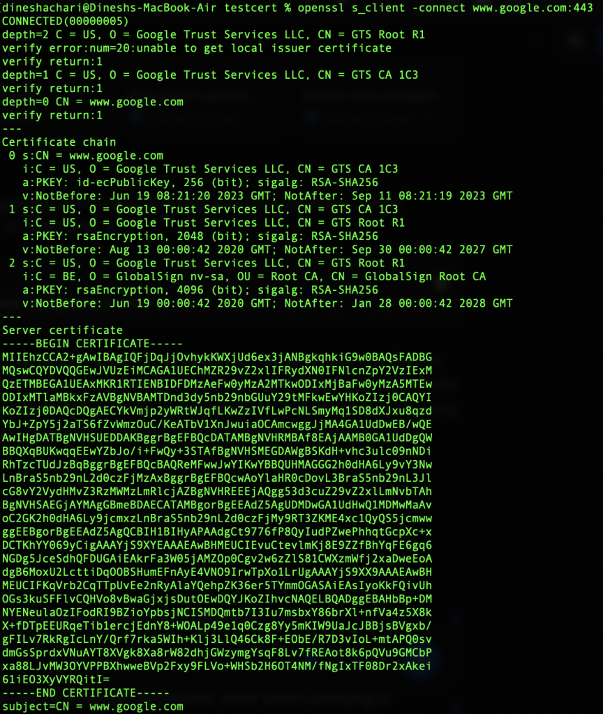 Verifying Online Website Certificate Using Openssl