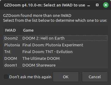 GZDoom Flatpak Selection Screen