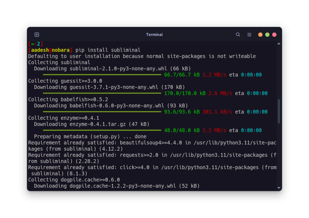 Installing Subliminal Python Package