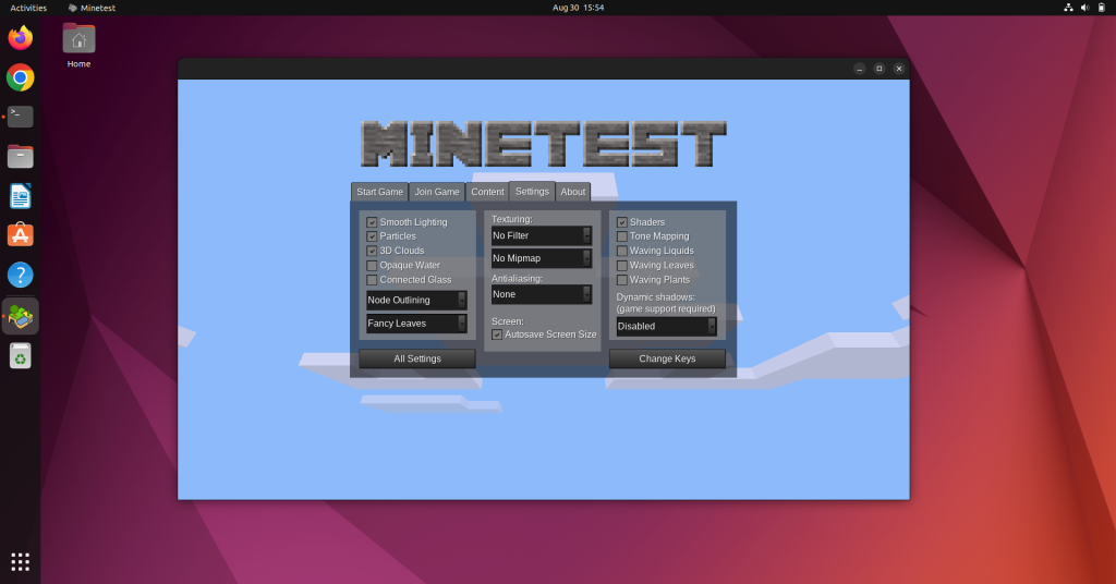 Minetest Settings Menu