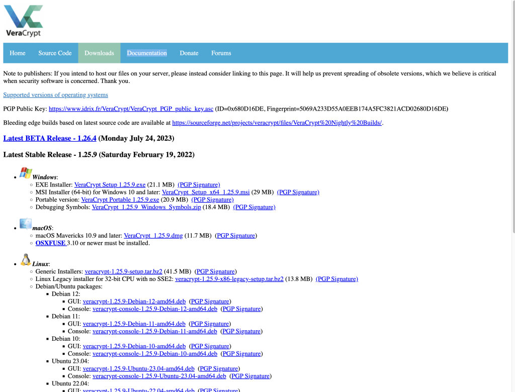 Veracrypt Site As Of August 2023