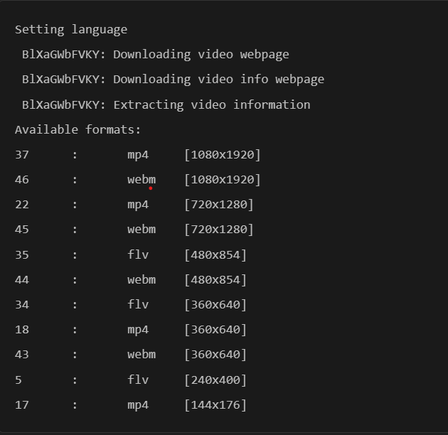 youtube-dl video download formats