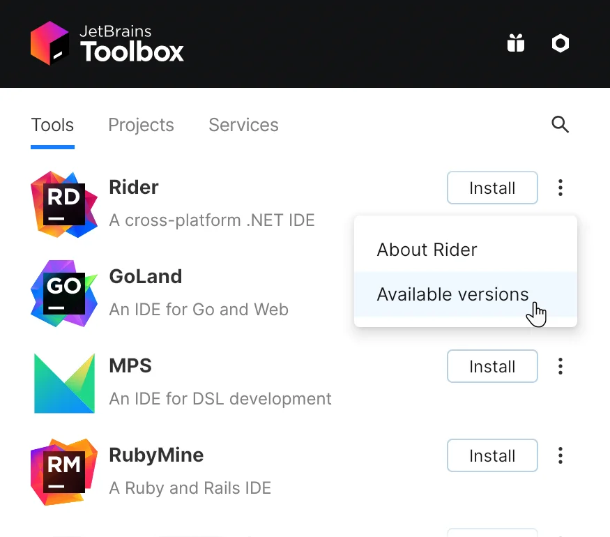 Rider ToolBox App from JetBrains