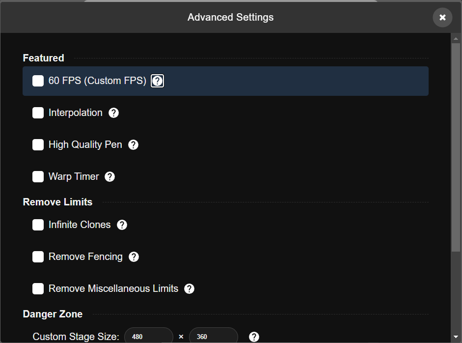 TurboWarp Advance Settings