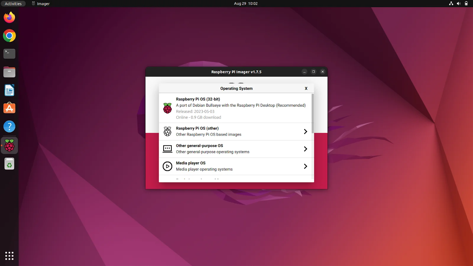 RPI Imager OS options