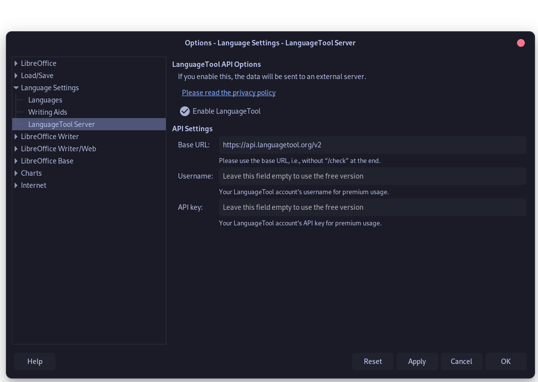 Enable The LanguageTool Server And Add Correct API