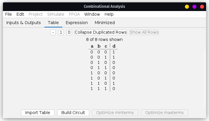 Table On Logisim Evolution