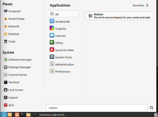 Look For Notion In Application Menu