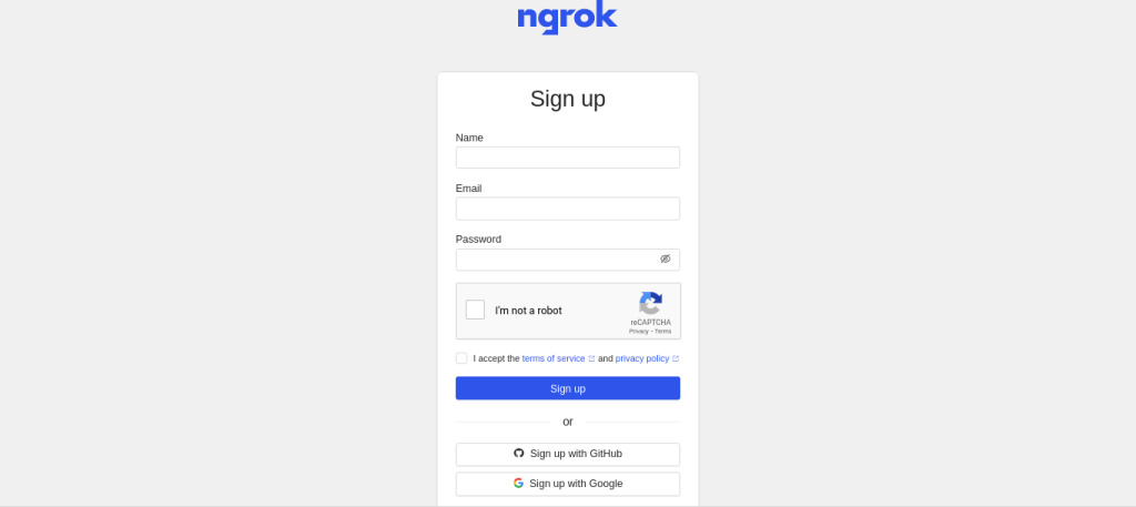 Ngrok Sign Up Window