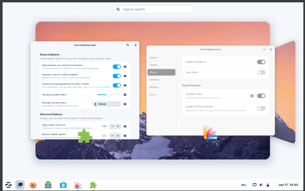 The Cube Effect In Zorin OS 17