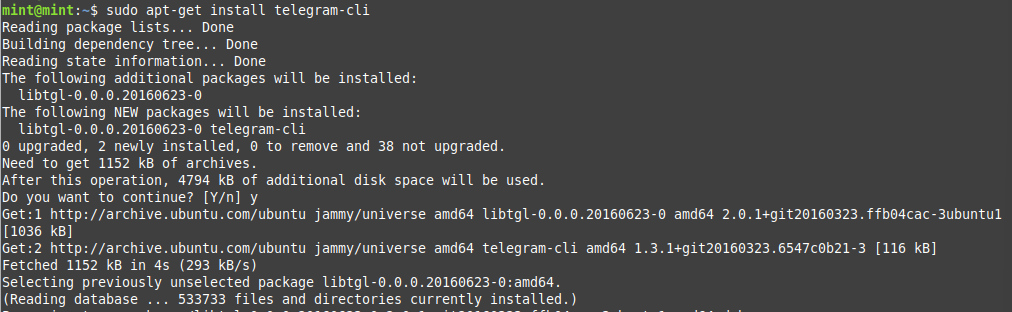 Installing Telegram CLI using the APT command