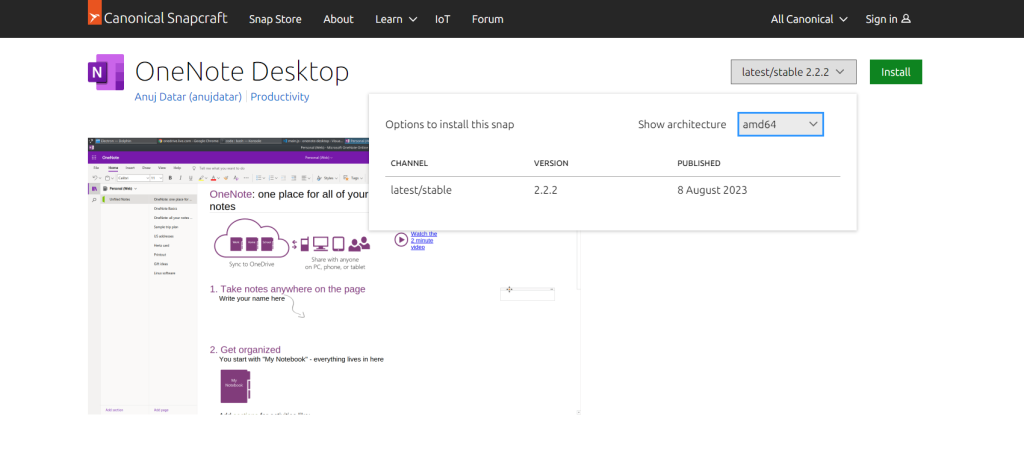You can also install One Note from the Snap Store
