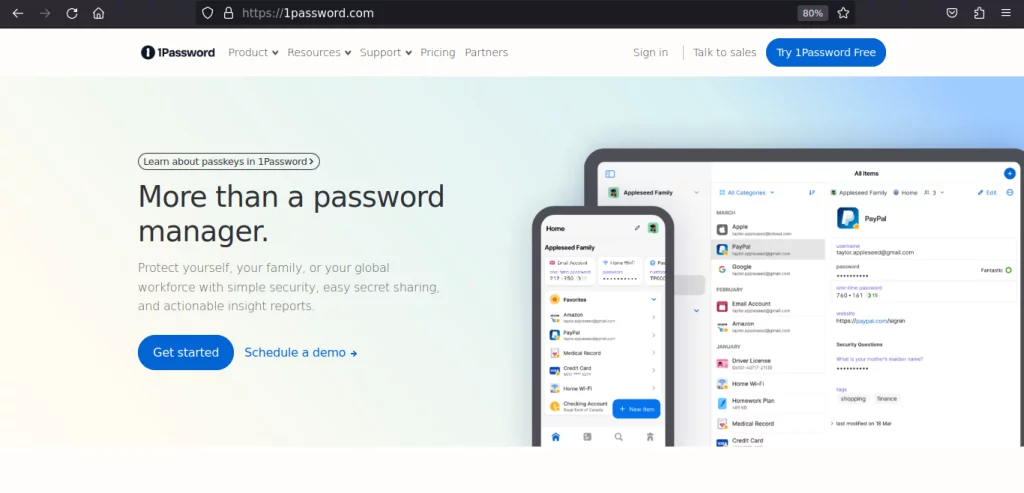 1Password Website Home Page