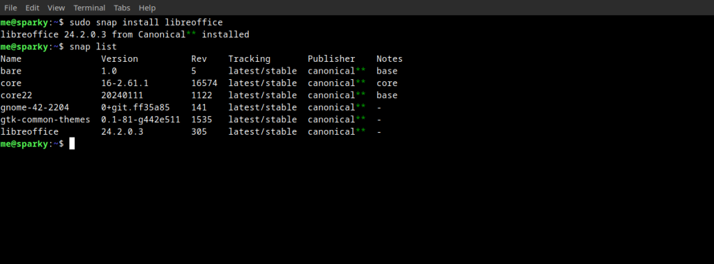 Installing LibreOffice Using Snap
