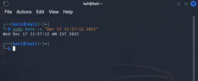 Setting Date And Time To Dec 17th 2025 115712 Using Date Command