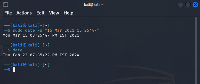 Setting Date And Time To March 15th 2021 152547 Using Date Command