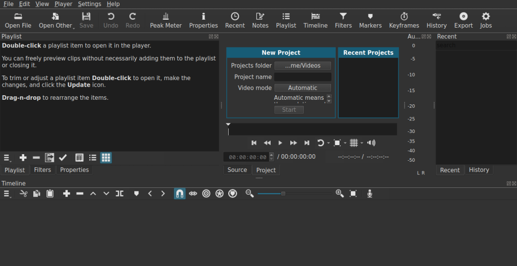 Shotcut Video Editor Home Window