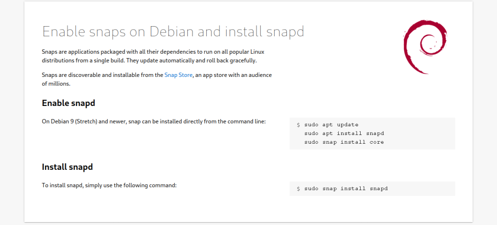 Snapd Installations Instructions For Debian